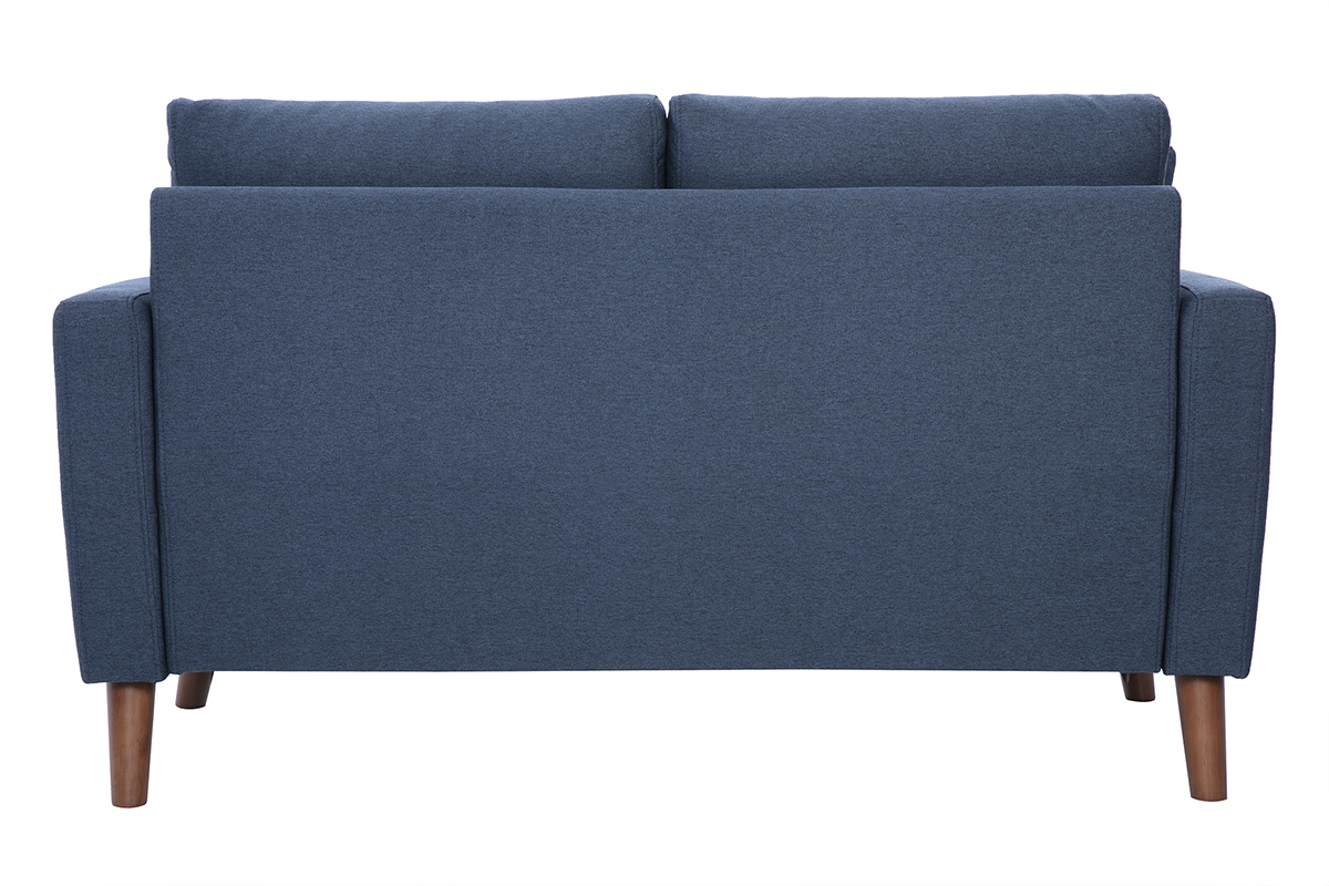 Canap 2 places en tissu bleu fonc et bois fonc MUNIK
