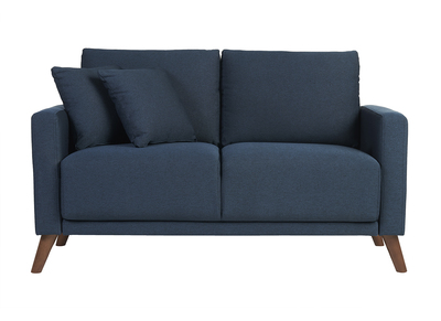 Canapé 2 places en tissu bleu foncé et bois foncé MUNIK