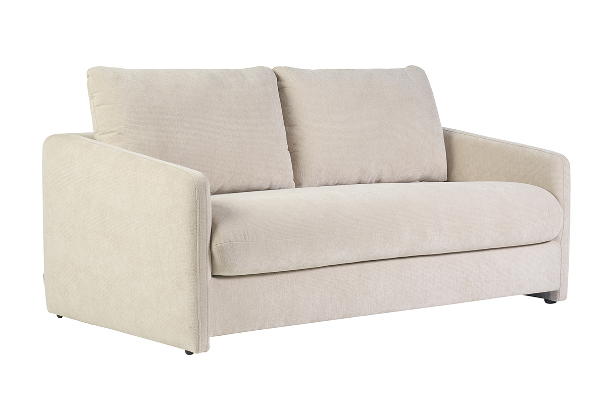 Canap� 2 places en tissu effet velours textur� beige PAULIN