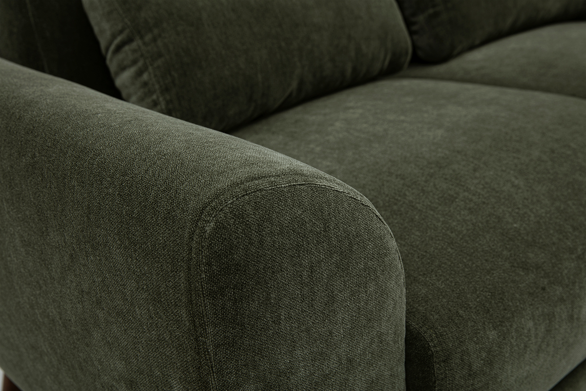 Canap� 2 places en tissu effet velours textur� vert kaki et bois fonc� EKTOR