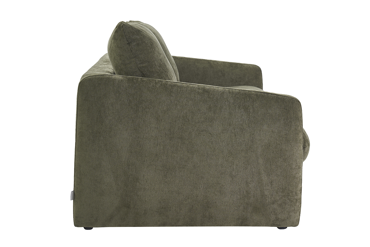Canap� 2 places en tissu effet velours textur� vert kaki PAULIN