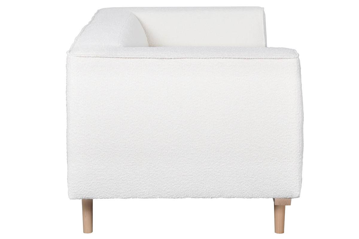 Canap 3-4 places scandinave en tissu effet laine boucle blanc cass et bois clair MORRIS