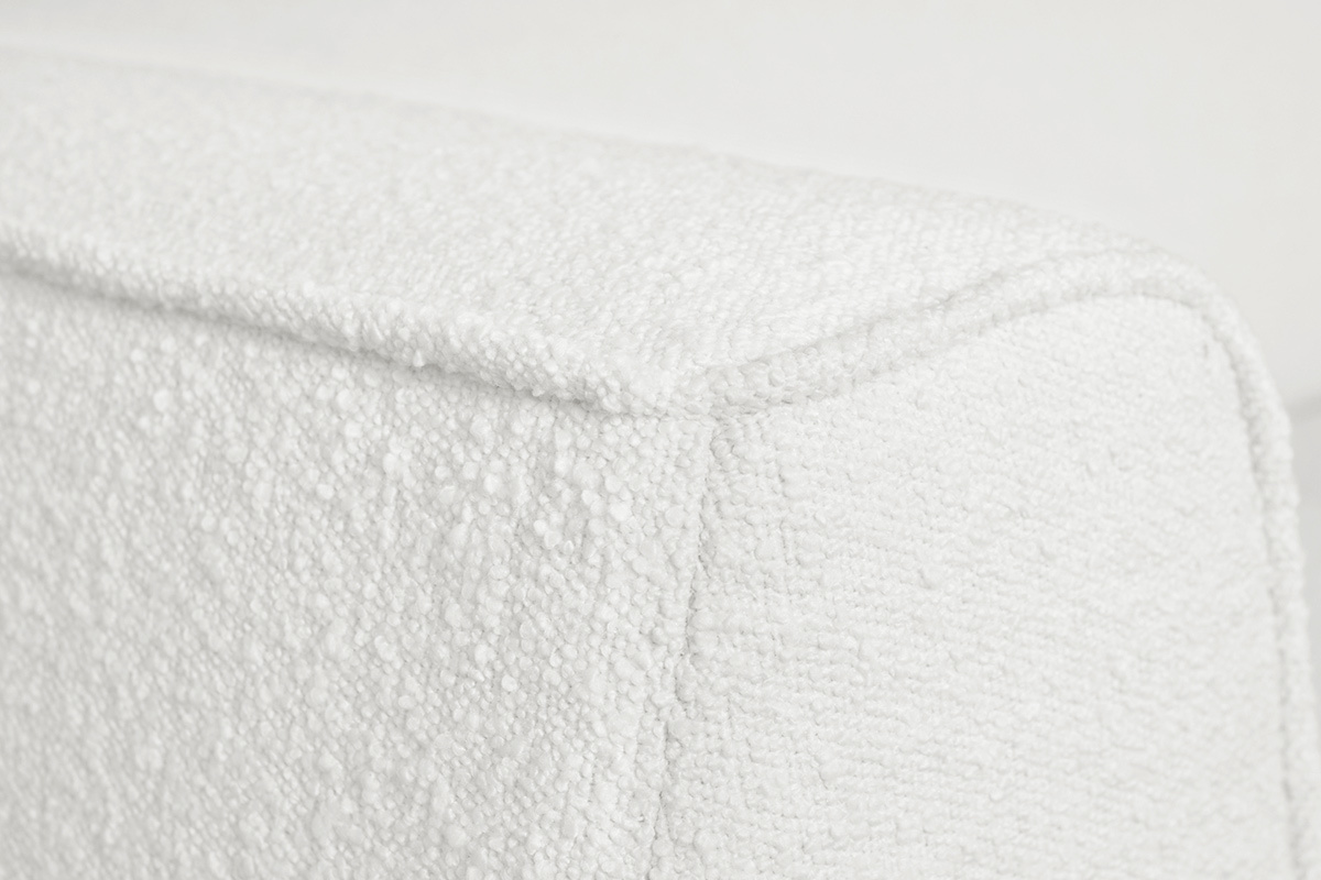 Canap 3-4 places scandinave en tissu effet laine boucle blanc cass et bois clair MORRIS