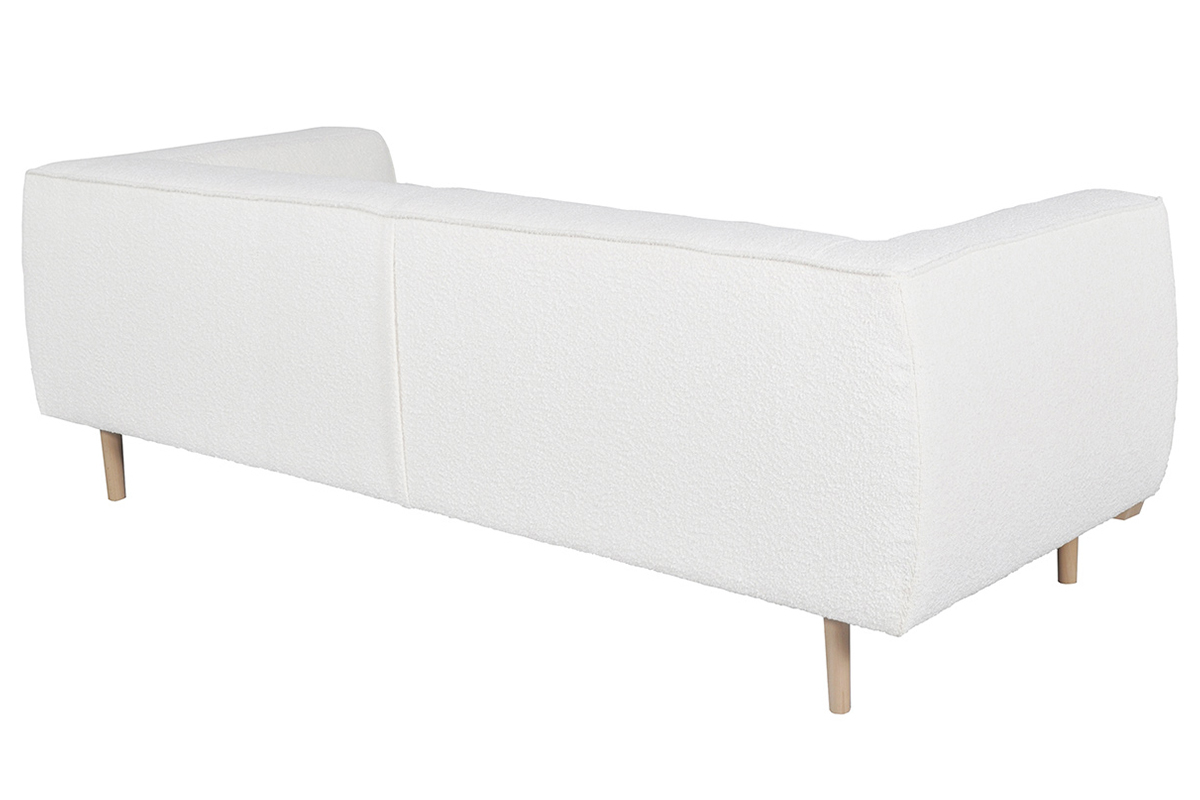 Canap 3-4 places scandinave en tissu effet laine boucle blanc cass et bois clair MORRIS