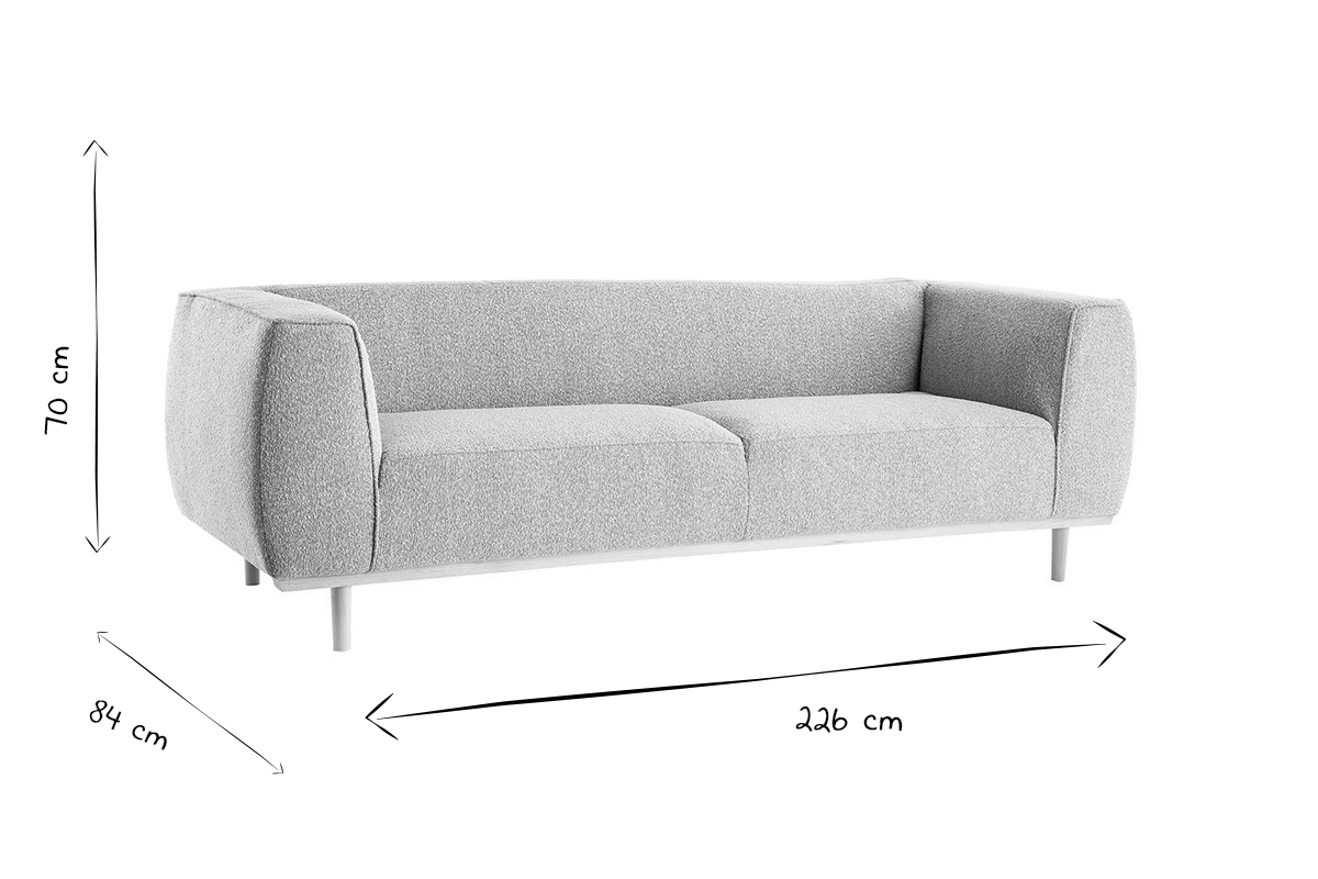 Canap 3-4 places scandinave en tissu effet laine boucle blanc cass et bois clair MORRIS