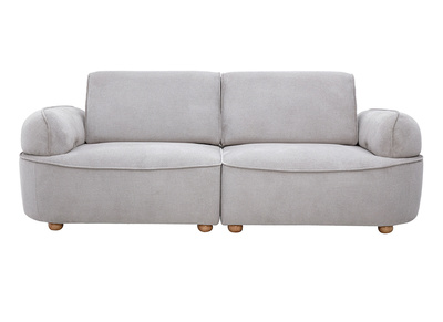 Canap&eacute; 3 places avance-recule &eacute;lectrique en tissu chenille gris et bois clair OTIS