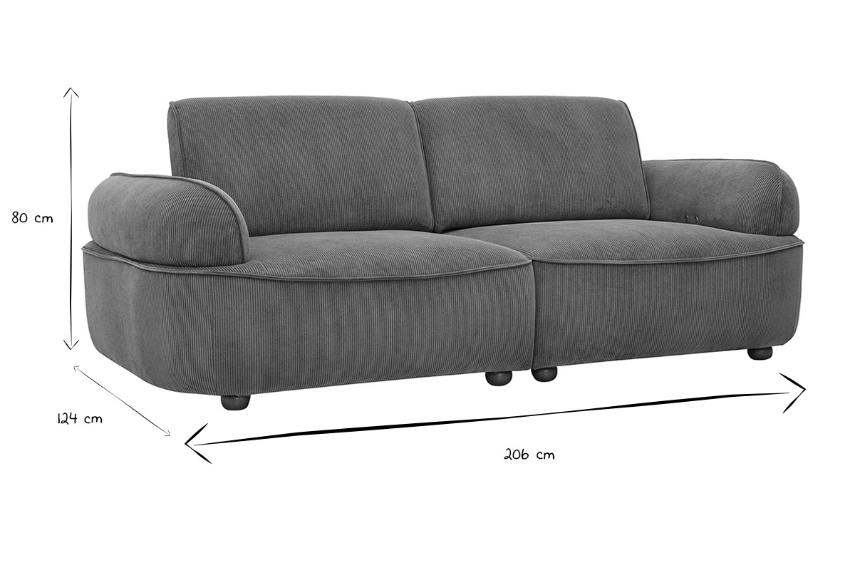 Canap� 3 places avance-recule �lectrique en tissu velours c�tel� vert kaki et bois fonc� OTIS