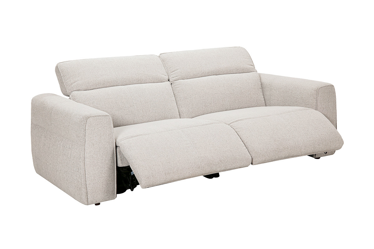 Canap� 3 places avec t�ti�res ajustables et repose-pieds �lectrique en tissu effet velours textur� beige AVORIAZ