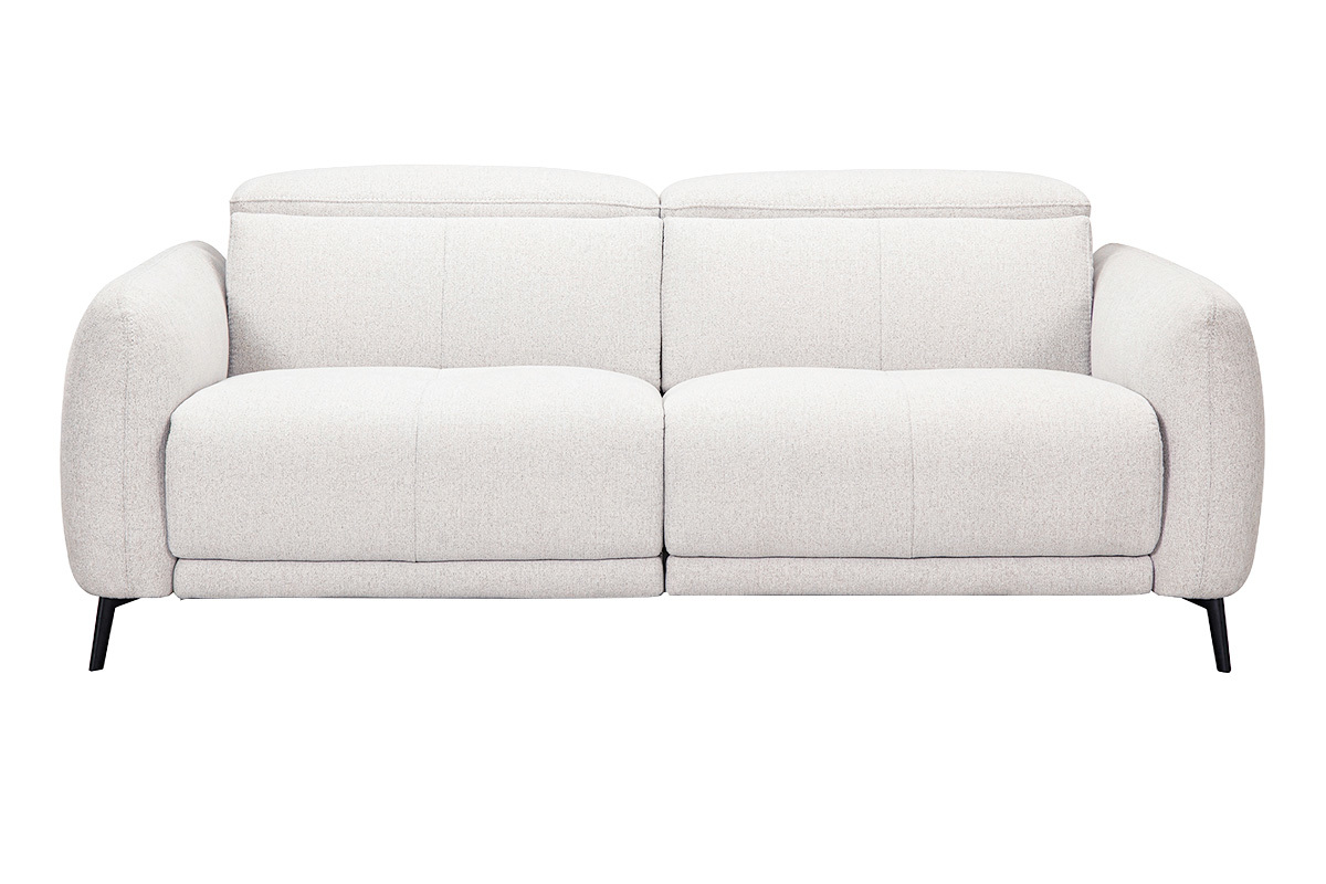 Canap� 3 places avec t�ti�res ajustables et repose-pieds �lectrique en tissu effet velours textur� beige et m�tal TIGNES