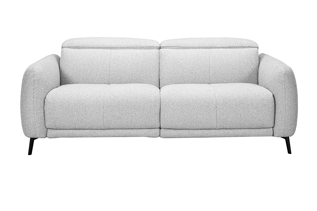Canap� 3 places avec t�ti�res ajustables et repose-pieds �lectrique en tissu effet velours textur� gris clair et m�tal TIGNES