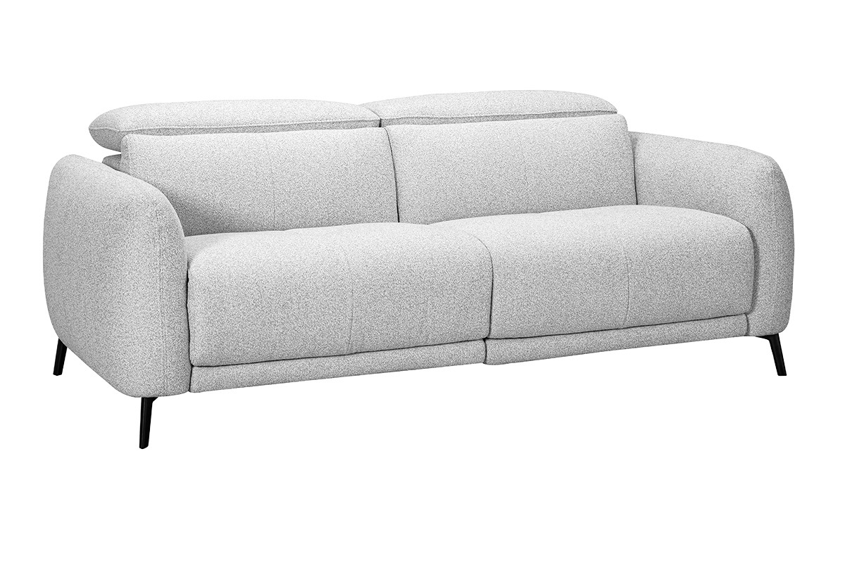 Canap� 3 places avec t�ti�res ajustables et repose-pieds �lectrique en tissu effet velours textur� gris clair et m�tal TIGNES