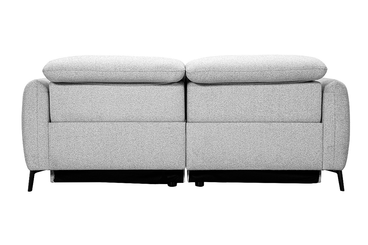 Canap� 3 places avec t�ti�res ajustables et repose-pieds �lectrique en tissu effet velours textur� gris clair et m�tal TIGNES