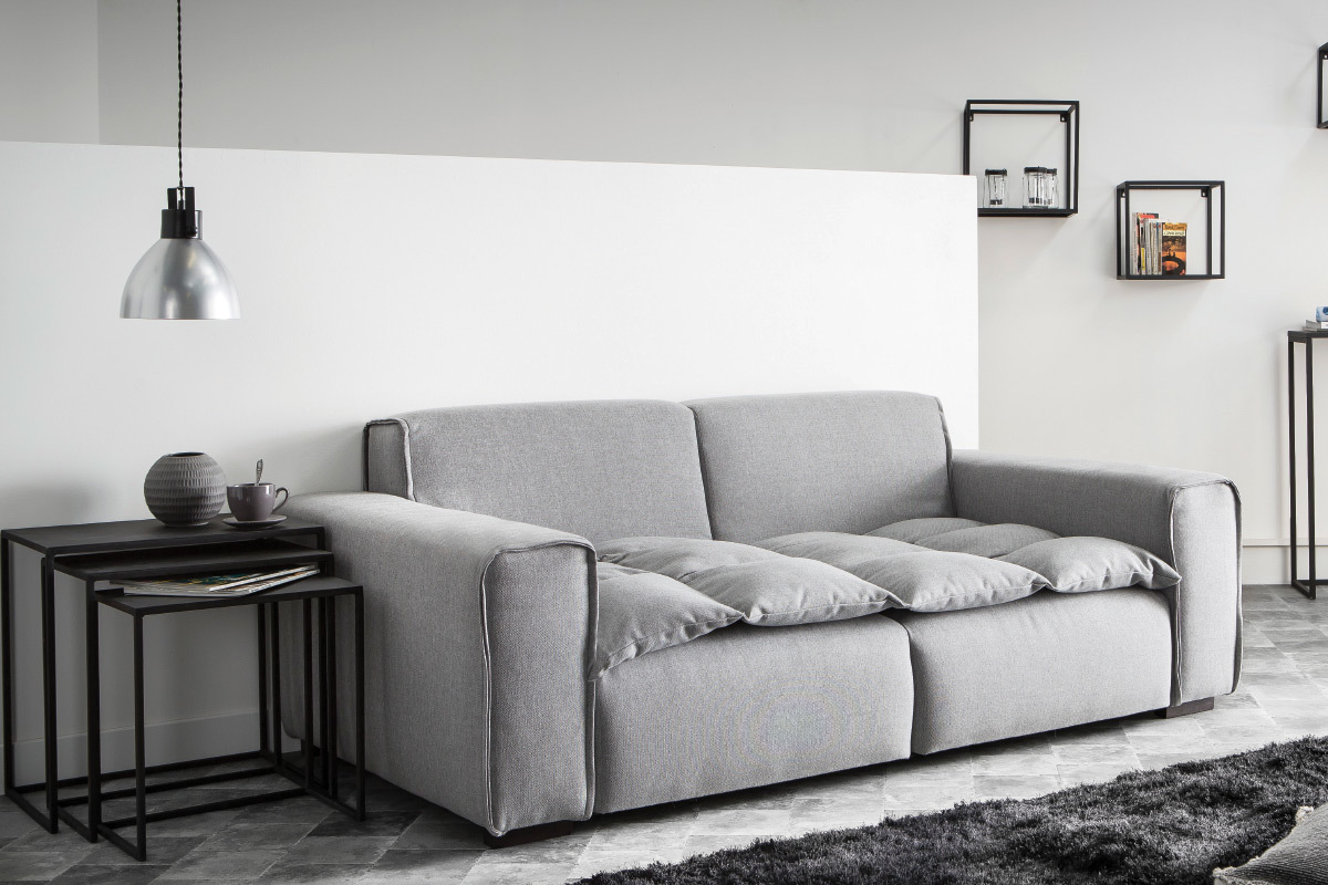 Canap� 3 places design tissu gris clair MELLOW