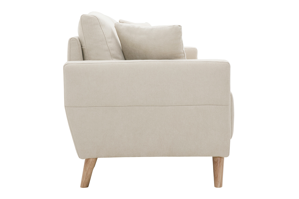 Canap 3 places en tissu beige et bois clair MUNIK