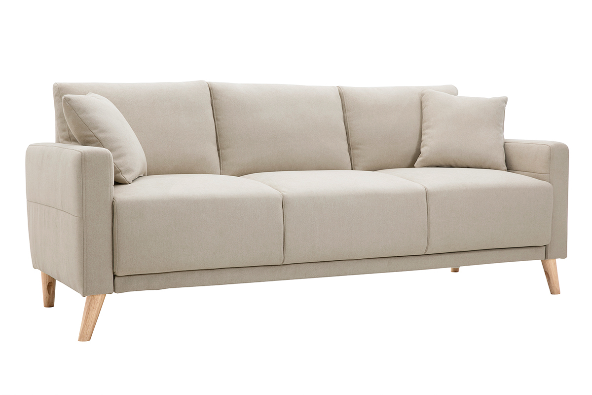 Canap 3 places en tissu beige et bois clair MUNIK