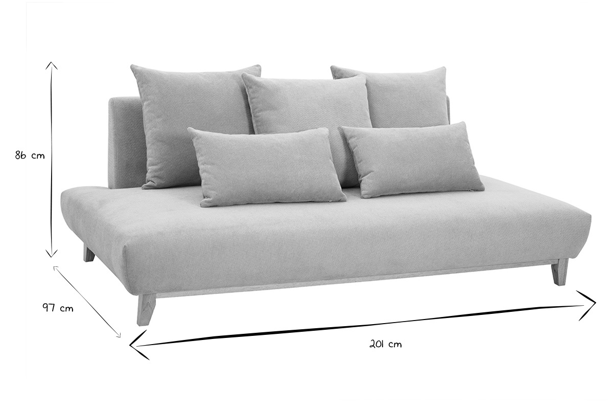 Canap� 3 places en tissu chenille beige et bois clair L201 cm BASTILLE