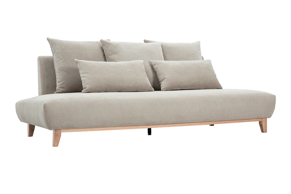 Canap� 3 places en tissu chenille beige et bois clair L201 cm BASTILLE