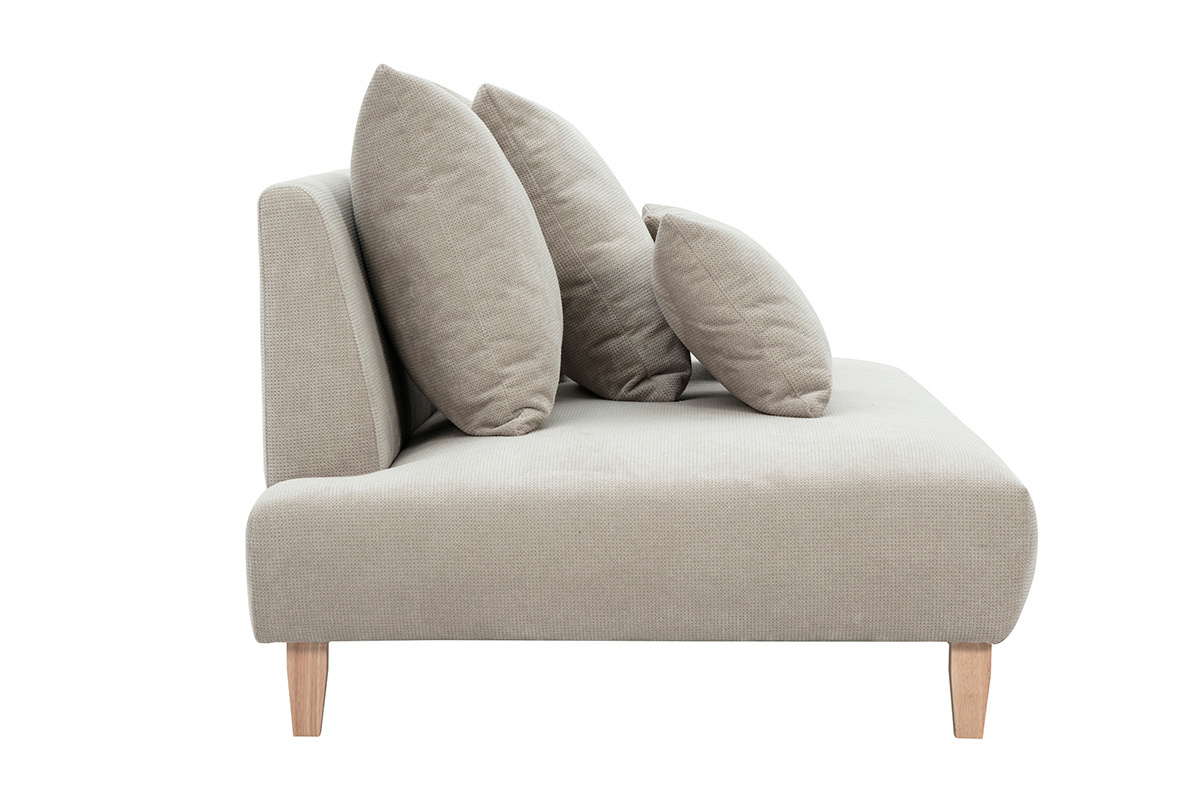 Canap� 3 places en tissu chenille beige et bois clair L201 cm BASTILLE
