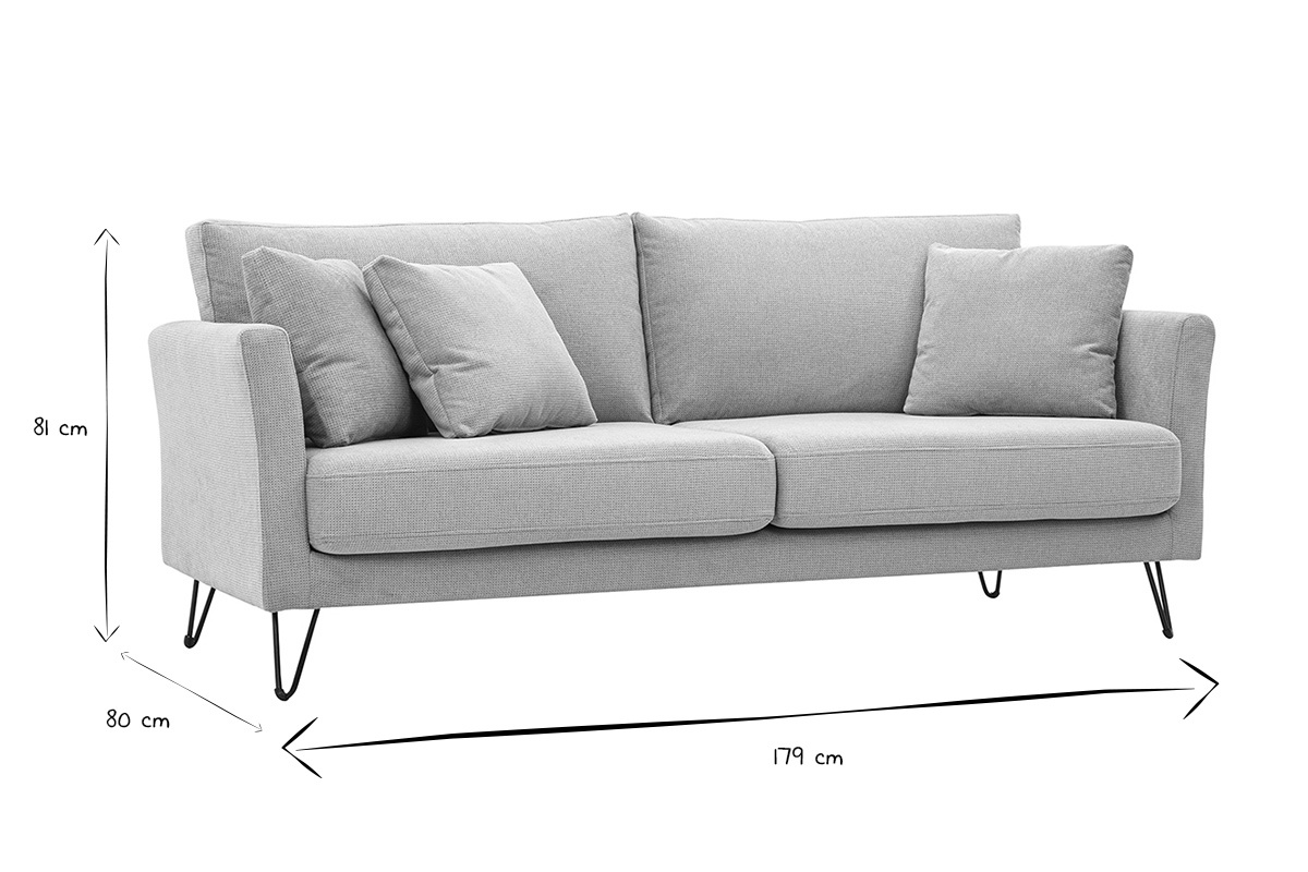 Canap� 3 places en tissu chenille beige et m�tal OSLO