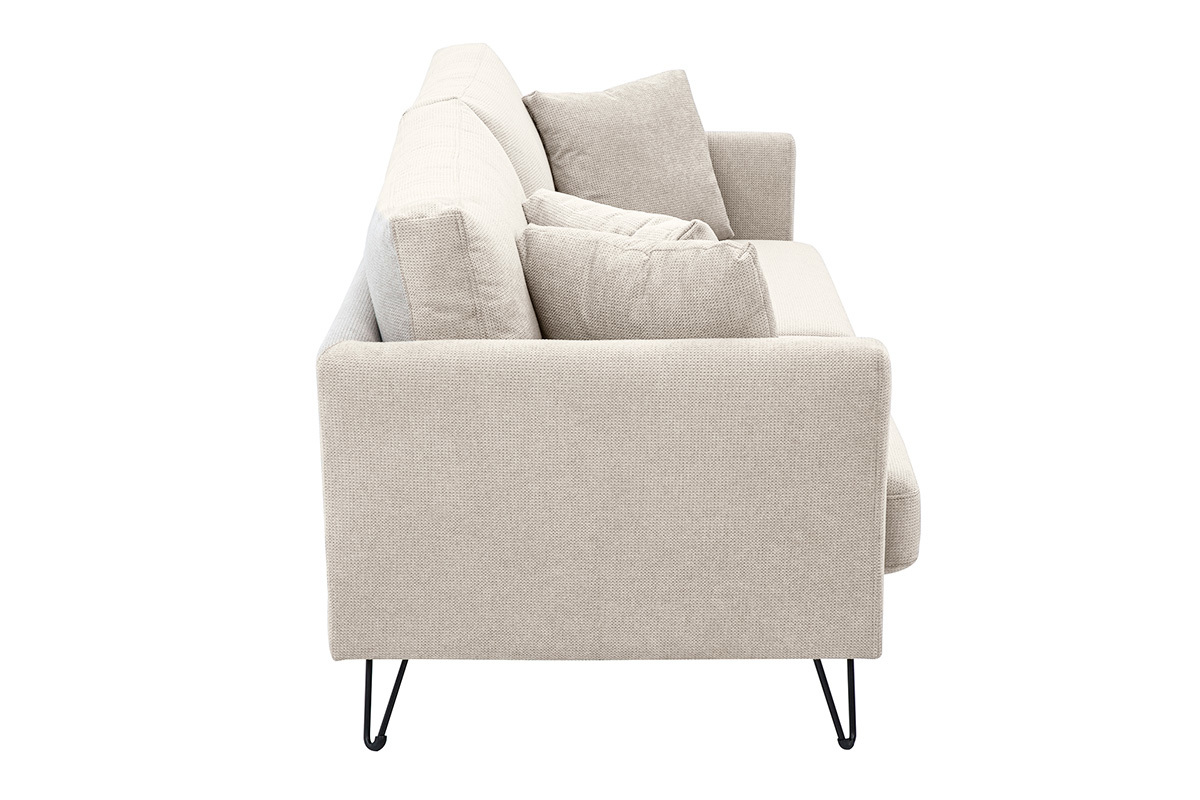 Canap� 3 places en tissu chenille beige et m�tal OSLO