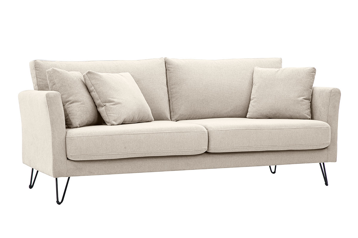 Canap� 3 places en tissu chenille beige et m�tal OSLO