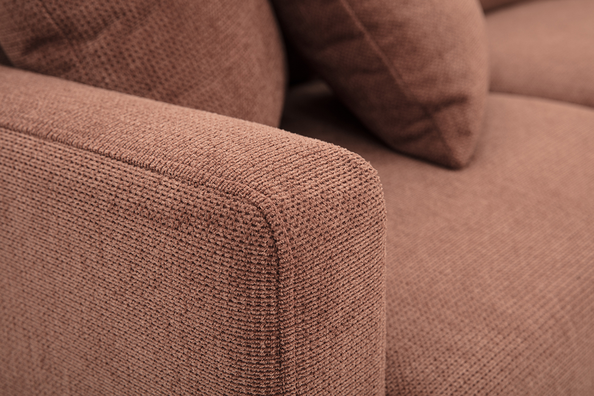 Canap� 3 places en tissu chenille terre br�l�e et bois clair MUNIK