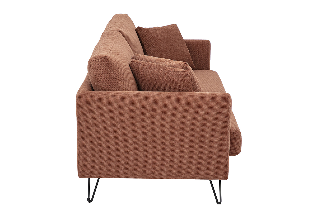 Canap� 3 places en tissu chenille terre br�l�e et m�tal OSLO