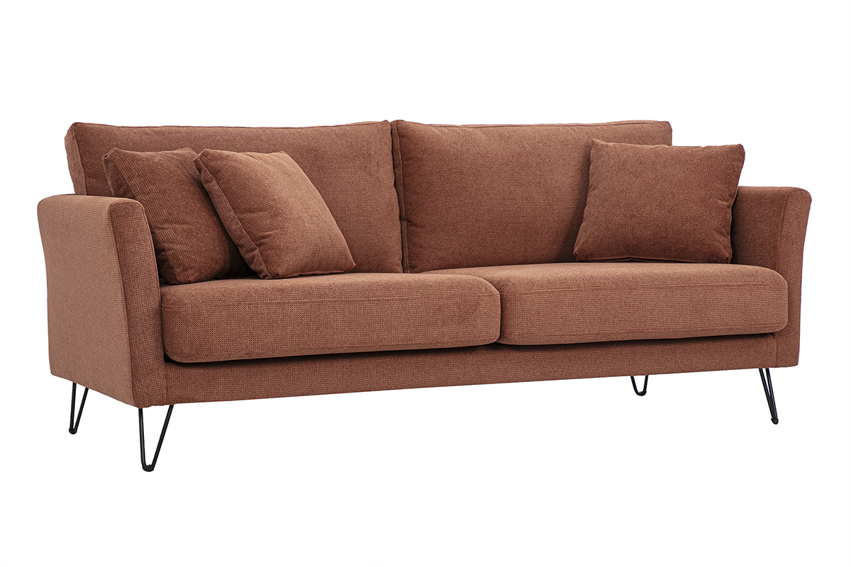 Canap� 3 places en tissu chenille terre br�l�e et m�tal OSLO