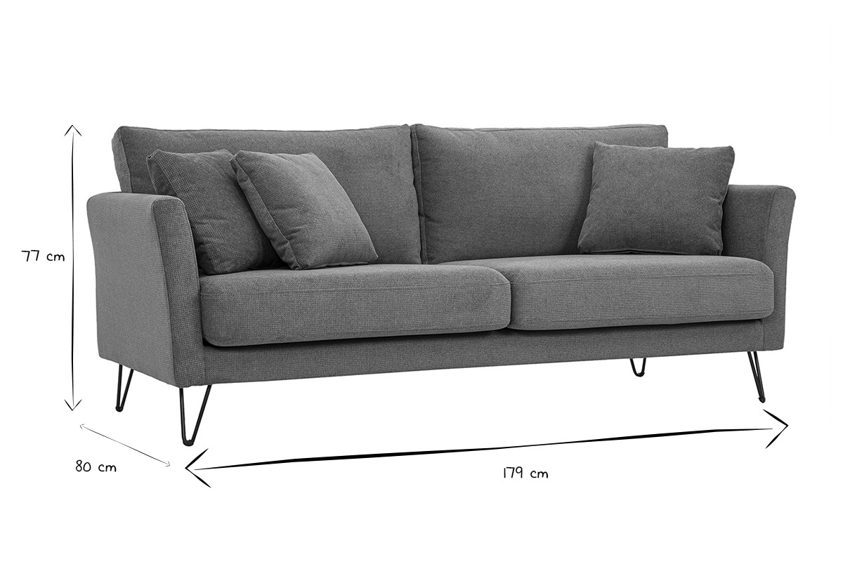 Canap� 3 places en tissu chenille terre br�l�e et m�tal OSLO