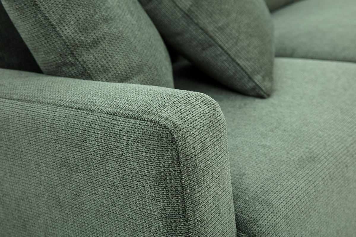 Canap� 3 places en tissu chenille vert kaki et bois clair MUNIK