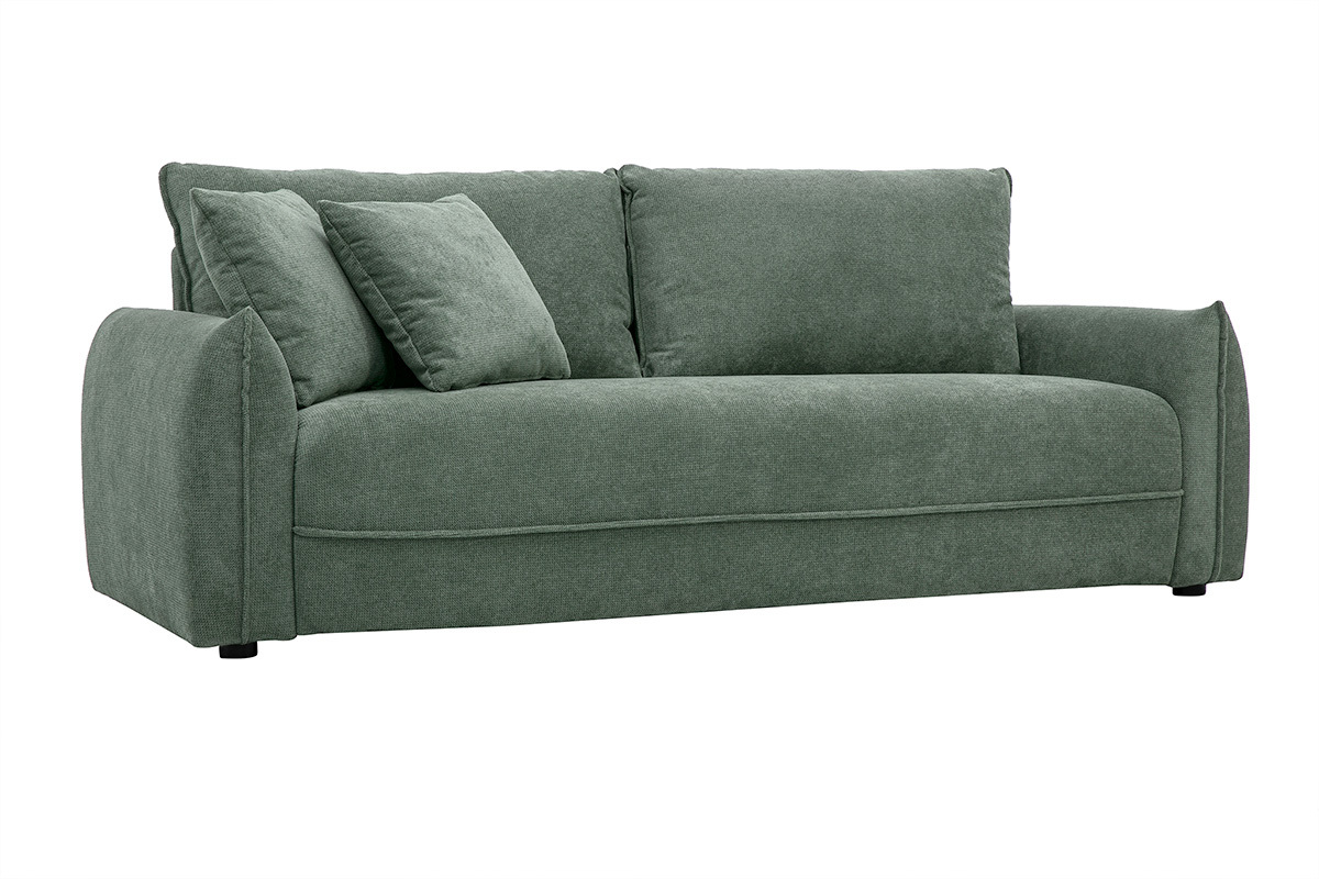 Canap� 3 places en tissu chenille vert kaki PIO