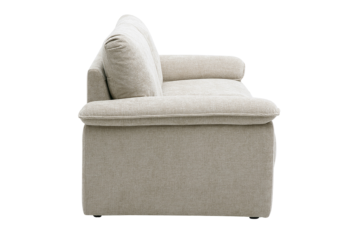 Canap� 3 places en tissu effet velours textur� beige LIVIO