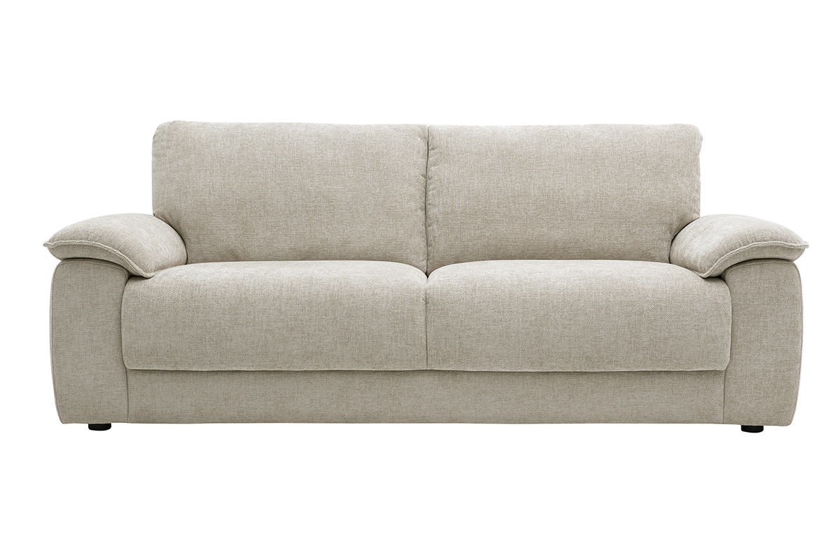 Canap� 3 places en tissu effet velours textur� beige LIVIO