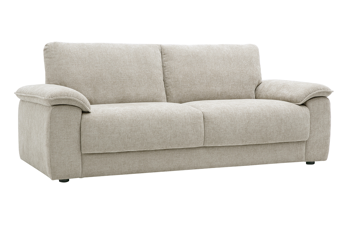 Canap� 3 places en tissu effet velours textur� beige LIVIO