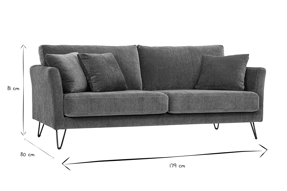 Canap� 3 places en tissu effet velours vert kaki et m�tal OSLO
