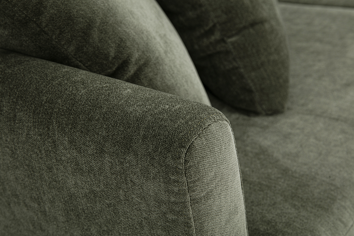 Canap� 3 places en tissu effet velours vert kaki et m�tal OSLO
