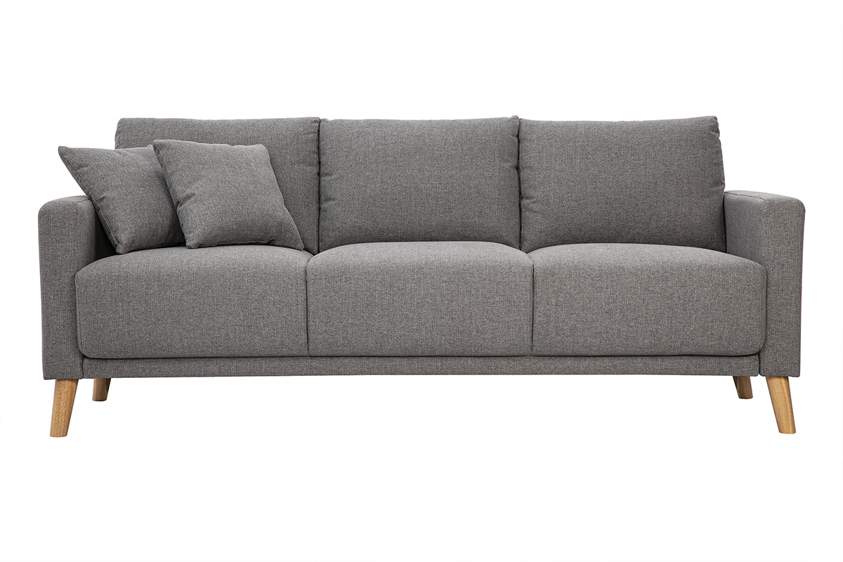 Canap� 3 places en tissu gris et bois clair MUNIK