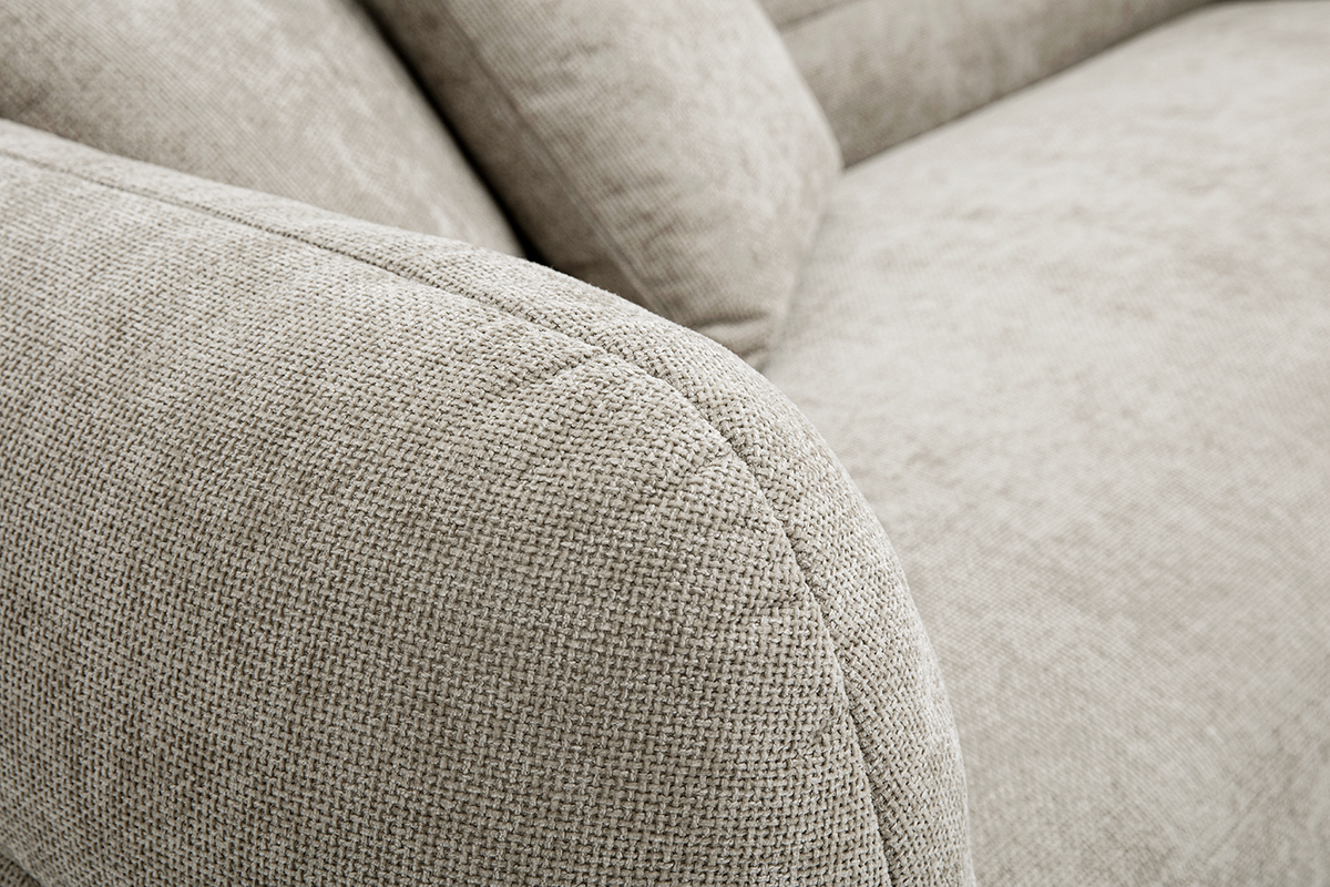 Canap 3 places et repose pieds en tissu effet velours textur beige JOYA