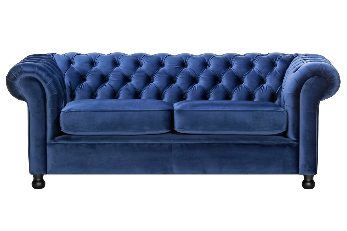 Canap� 3 places velours bleu fonc� CHESTERFIELD