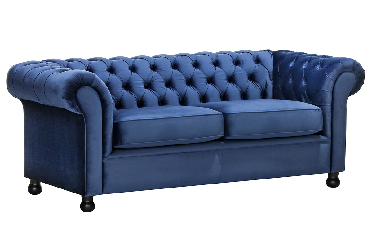 Canap� 3 places velours bleu fonc� CHESTERFIELD