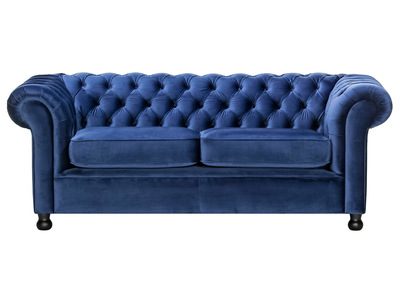 Canap&eacute; 3 places velours bleu fonc&eacute; CHESTERFIELD