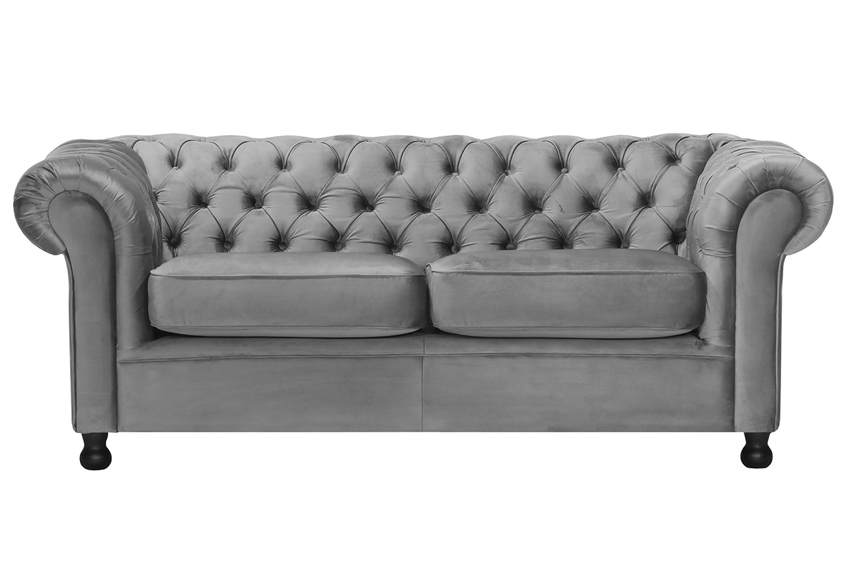Canap� 3 places velours gris fonc� CHESTERFIELD