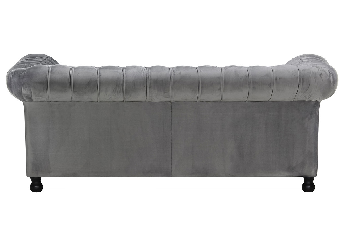Canap� 3 places velours gris fonc� CHESTERFIELD