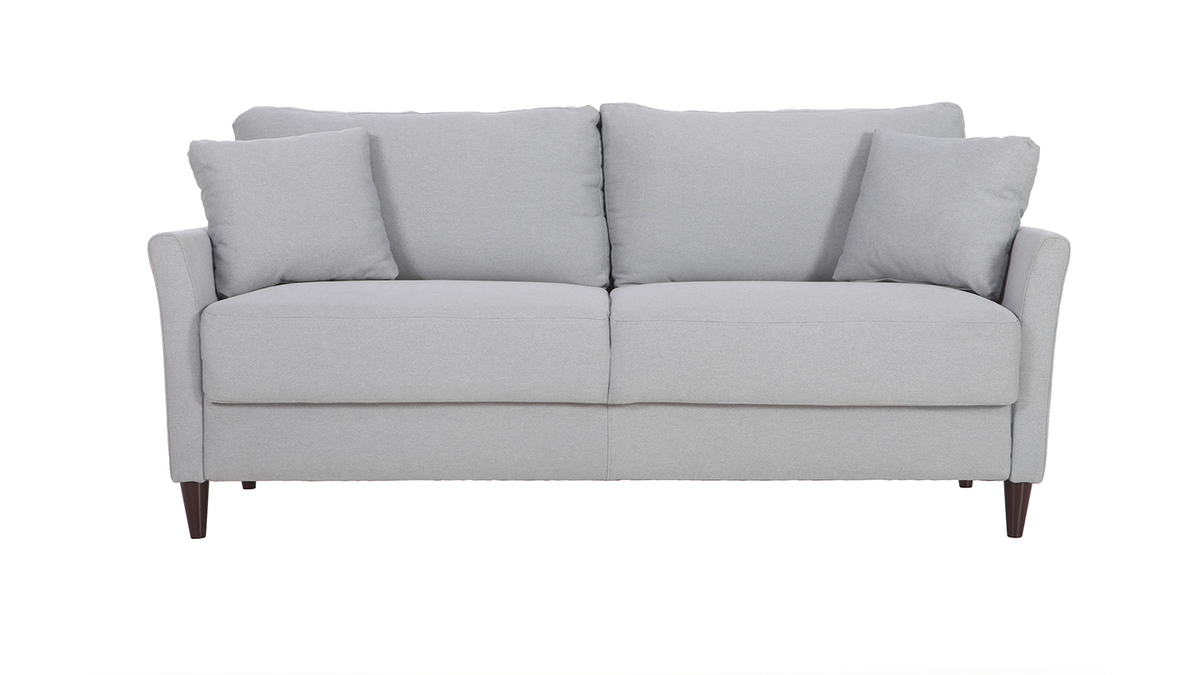 Canapé avec coffre 3 places en tissu gris clair et bois foncé MEDLEY