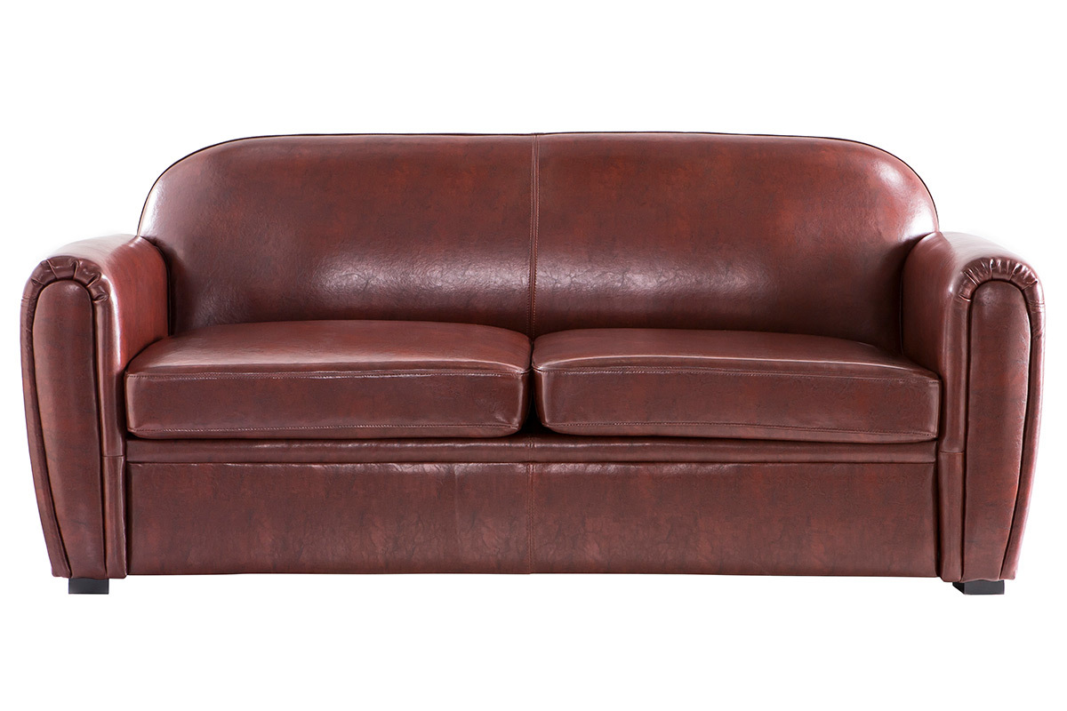 Canap� Club convertible cuir marron clair 3 places - cuir de vachette