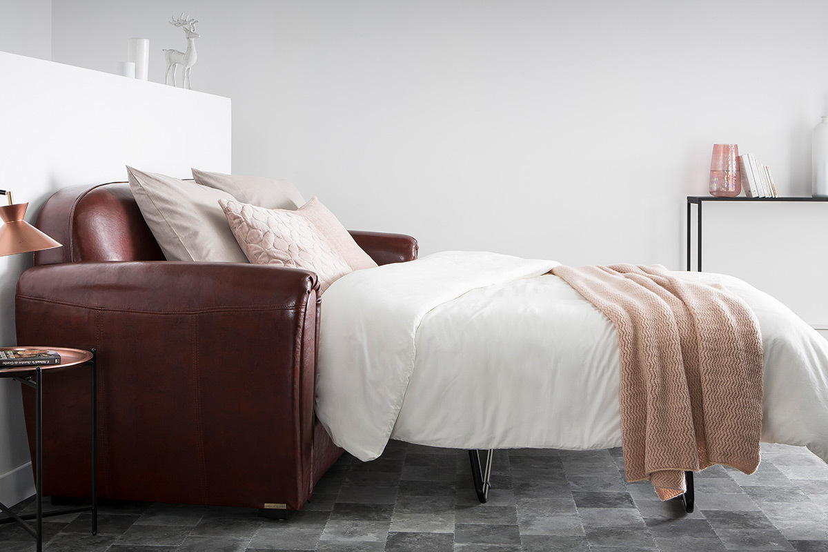 Canap� Club convertible cuir marron clair 3 places - cuir de vachette