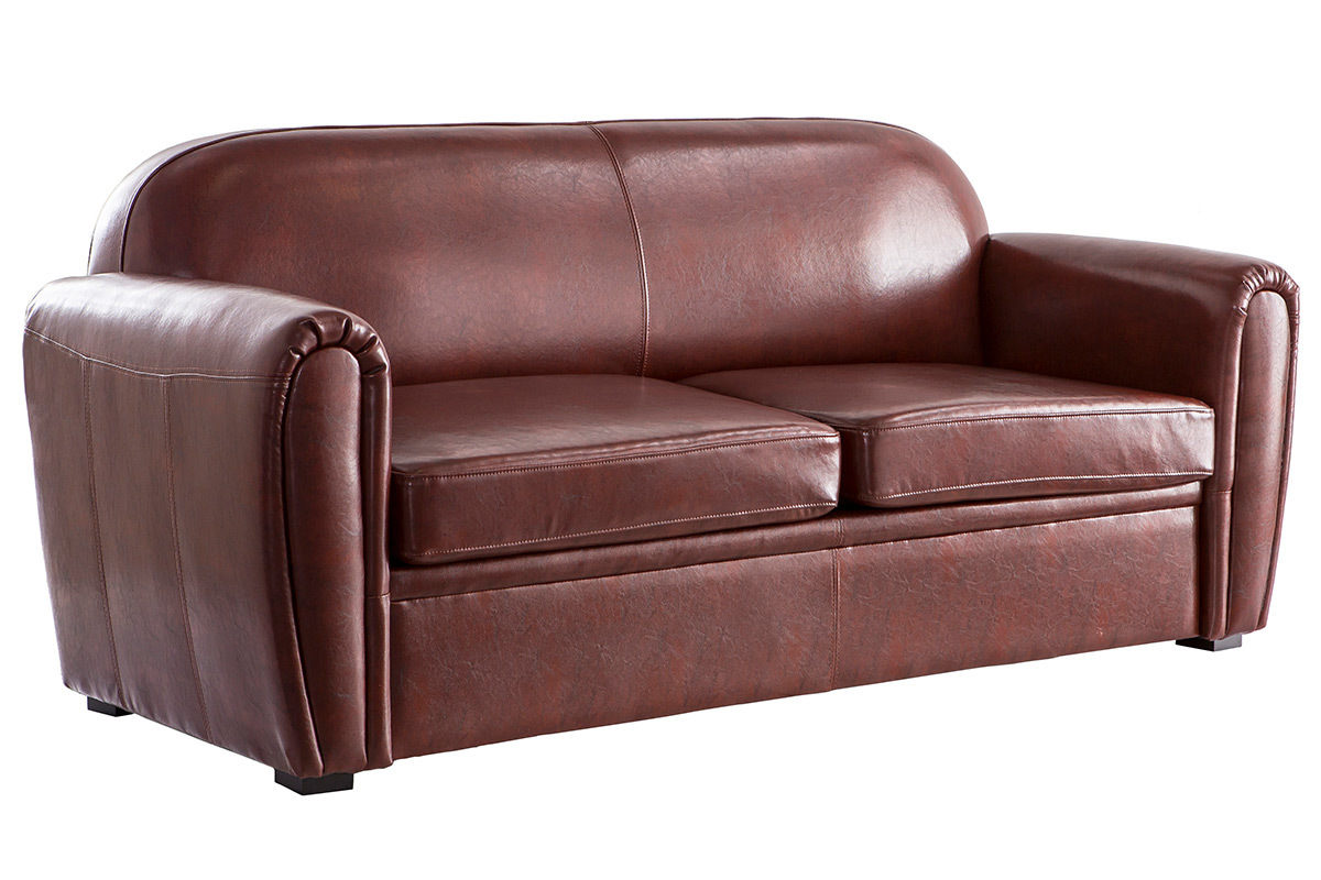 Canap� Club convertible cuir marron clair 3 places - cuir de vachette