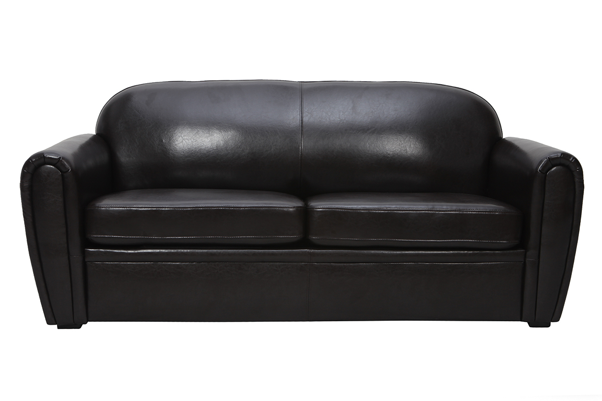 Canap� Club convertible cuir marron fonc� 3 places - cuir de vachette