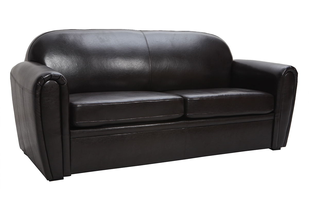 Canap� Club convertible cuir marron fonc� 3 places - cuir de vachette