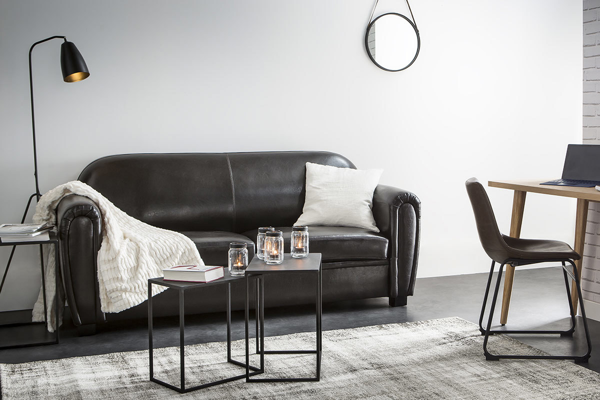 Canap� Club convertible cuir marron fonc� 3 places - cuir de vachette